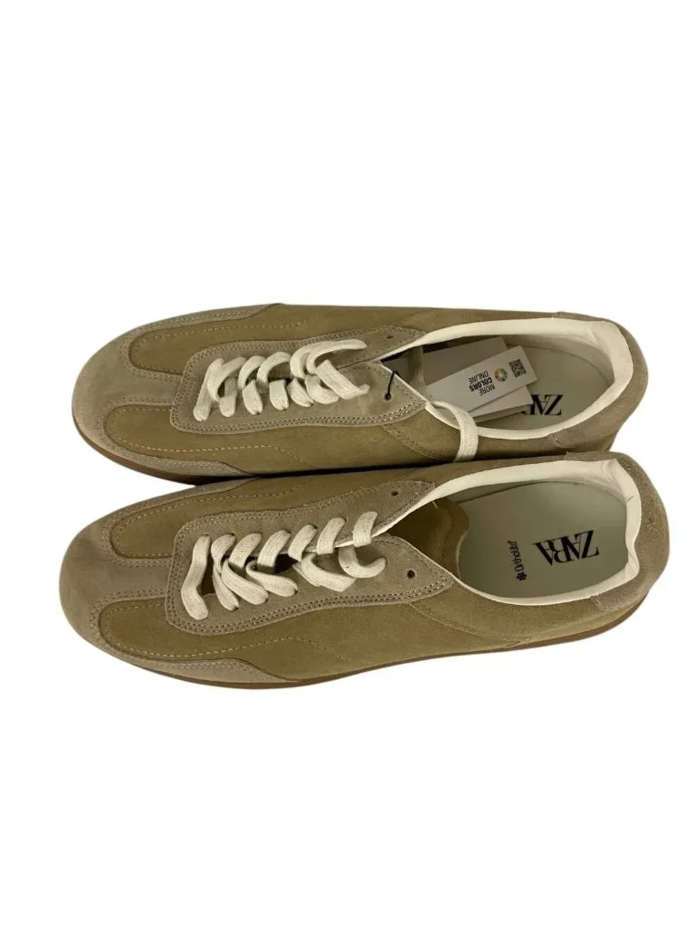Zara Mens Leather Sneakers EU 45 US 12 Sand Brown Contrast Sole 2288/620 NWOB